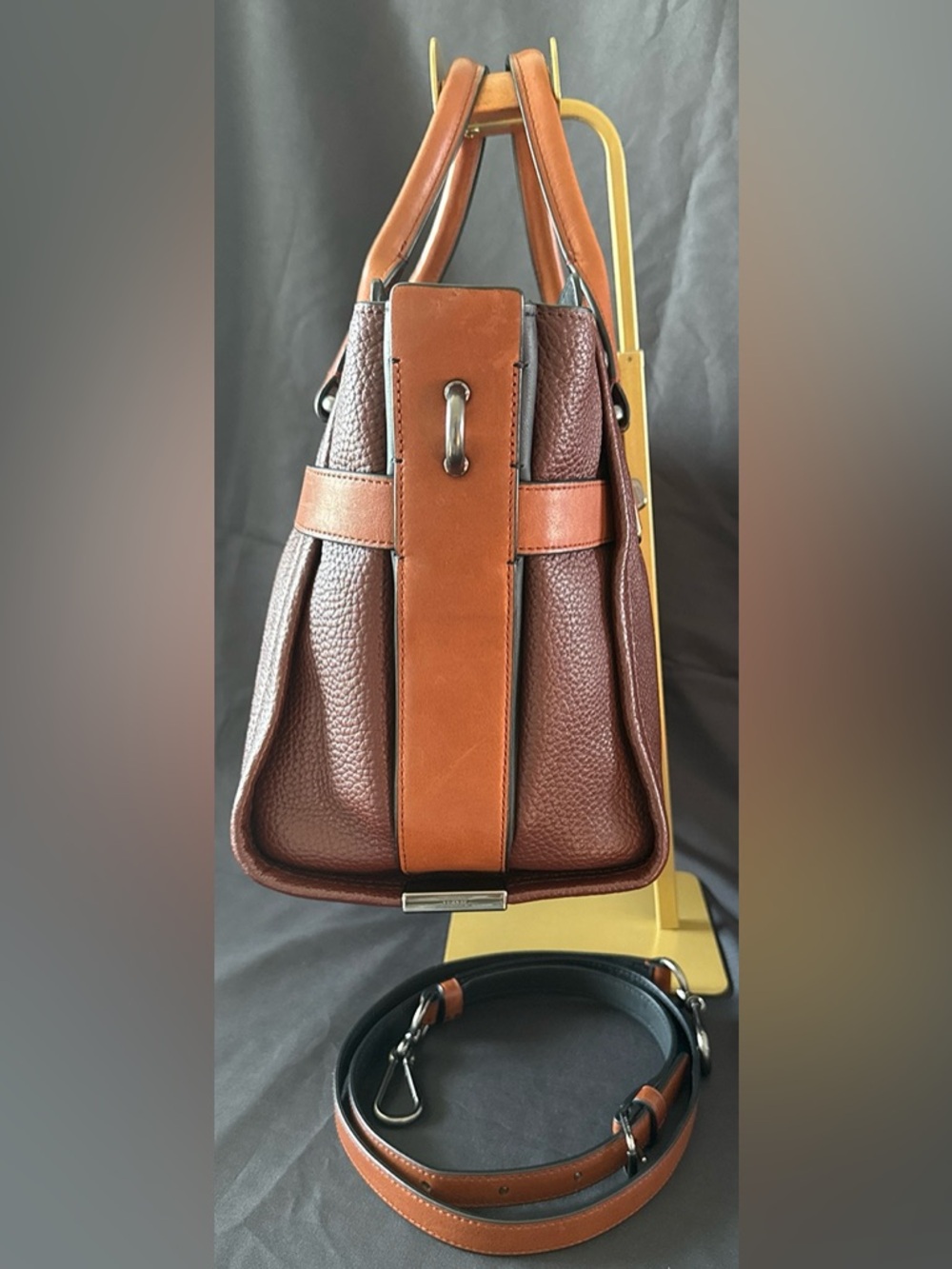 Coach Swagger Satchel Colorblock Mahogany & Ginger Pebbled Leather - Picture 5 of 13
